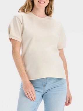 Isabel Maternity Cream Short Sleeve Knit Maternity Sweatshirt Top